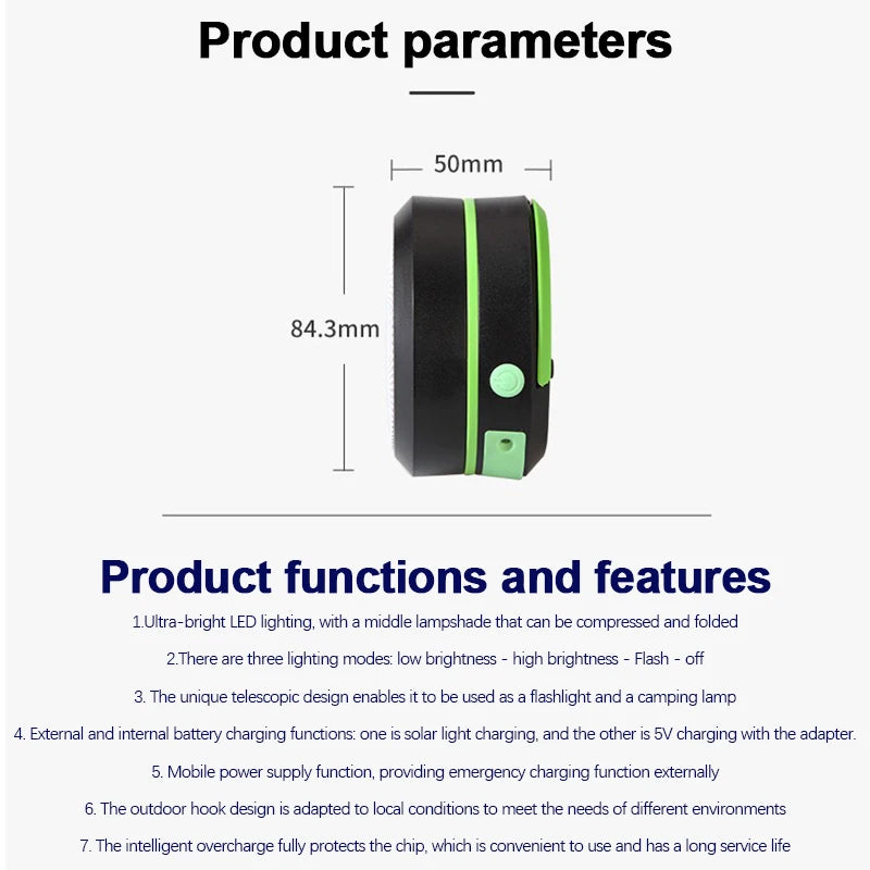 Camping Light Solar Rechargable Foldable Portable Lantern Power Bank Waterproof Flashlight Solar Lamp Camp Outdoor 