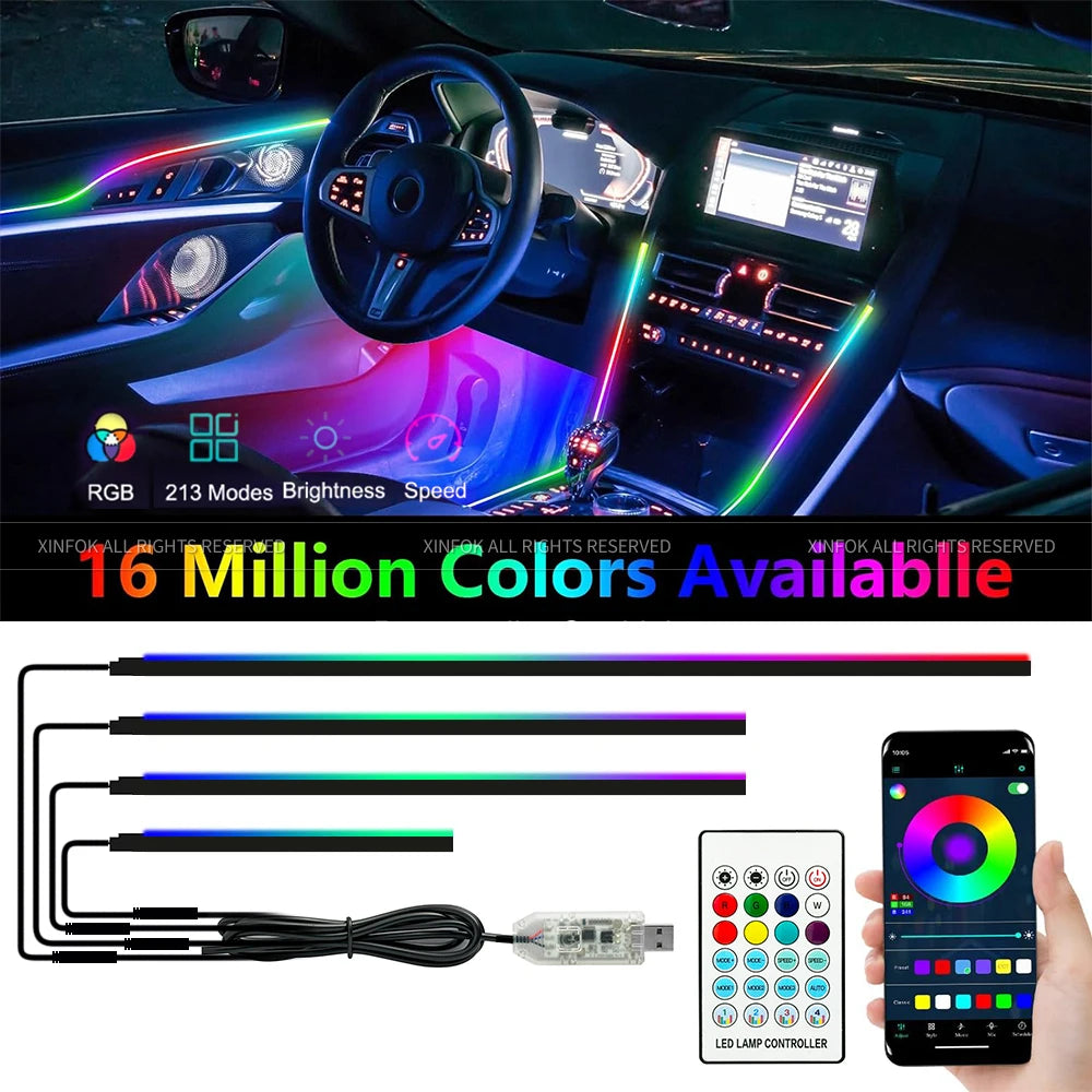 110cm APP Control Car Ambient Lights LED Interior RGB Symphony Atmosphere Light Acrylic Strips Dashboard Decoration Sunroof