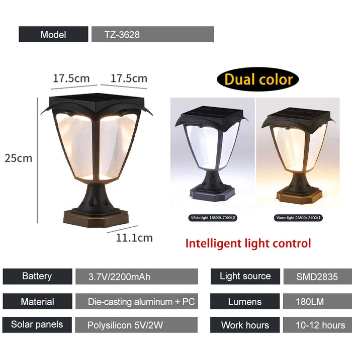 Simple Solar Column Pillar Light Outdoor LED Post Deck Cap Fence Landscape Lamp Waterproof Decor Garden Gate Solar Power Lamp