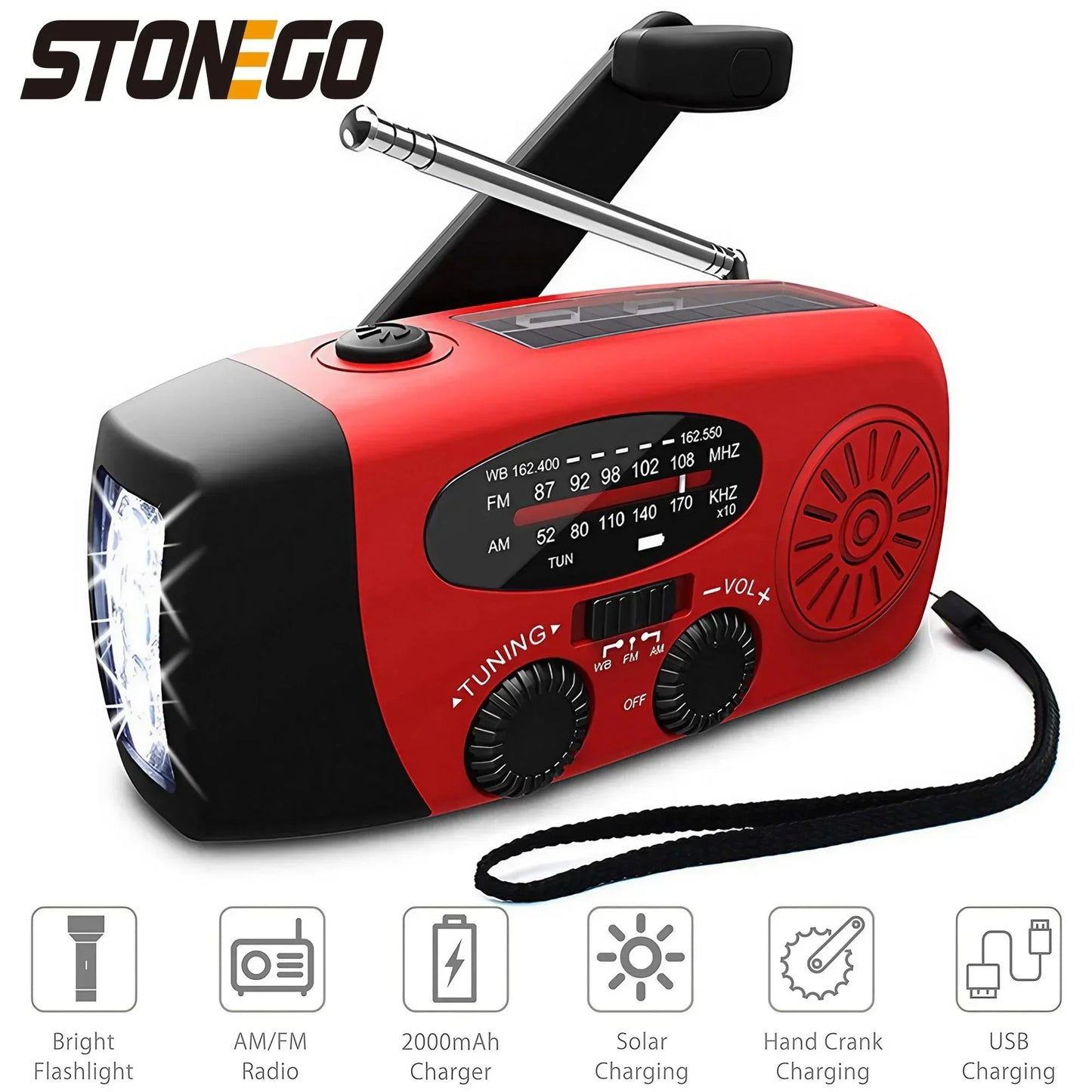 Portable Solar Powered Emergency Radio Hand Crank FM AM NOAA Weather Radio with LED Flashlight and Power Bank for Outdoor Use