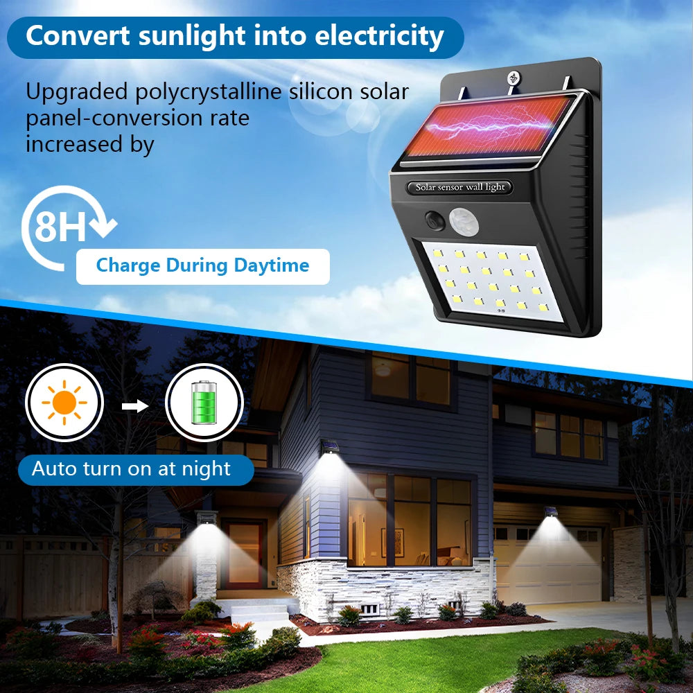 2000LM Solar Wall Light Motion Sensor Outdoor Solar Lamp LED Solar Lights IP65 Waterproof Solar Street Light Outdoor Garden Lamp