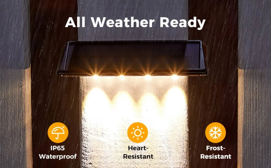 2 Pack Solar Wall Lights 4 LED Solar Fence Lights Outdoor Waterproof Solar Deck Lights Wall Lights for Fence Post Yard Pathway