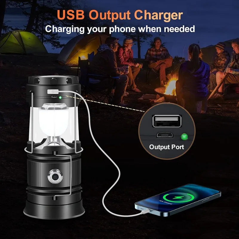 Powerful Solar LED Camping Lantern Outdoor Camp Tent Lamp USB Rechargeable Portable Emergency Lights Stretch Hang Lantern