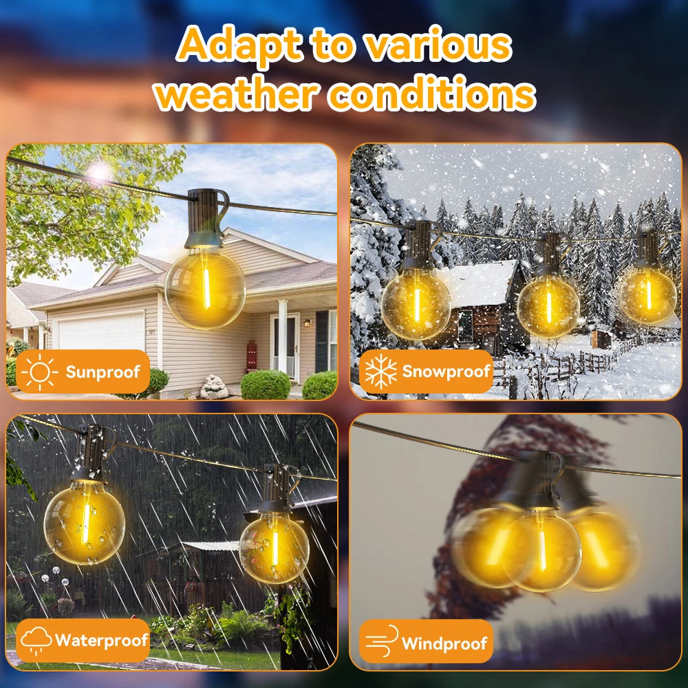Solar String Lights Outdoor G40 Patio Lights Solar Powered Fairy Lights With Remote Weatherproof Hanging Lights For Holiday Back