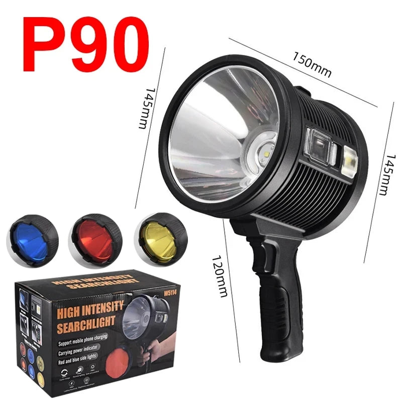 Rechargeable Spotlight, 1000,000 Lumens Handheld Hunting Flashlight Led Spot light with Cob Light and Solar Panels for Camping