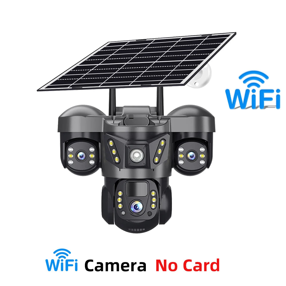 15MP 4G Solar Camera PTZ Outdoor CCTV Triple Lens Three Screen PIR Colour Night Vision Weatherproof V380 PRO Cameras