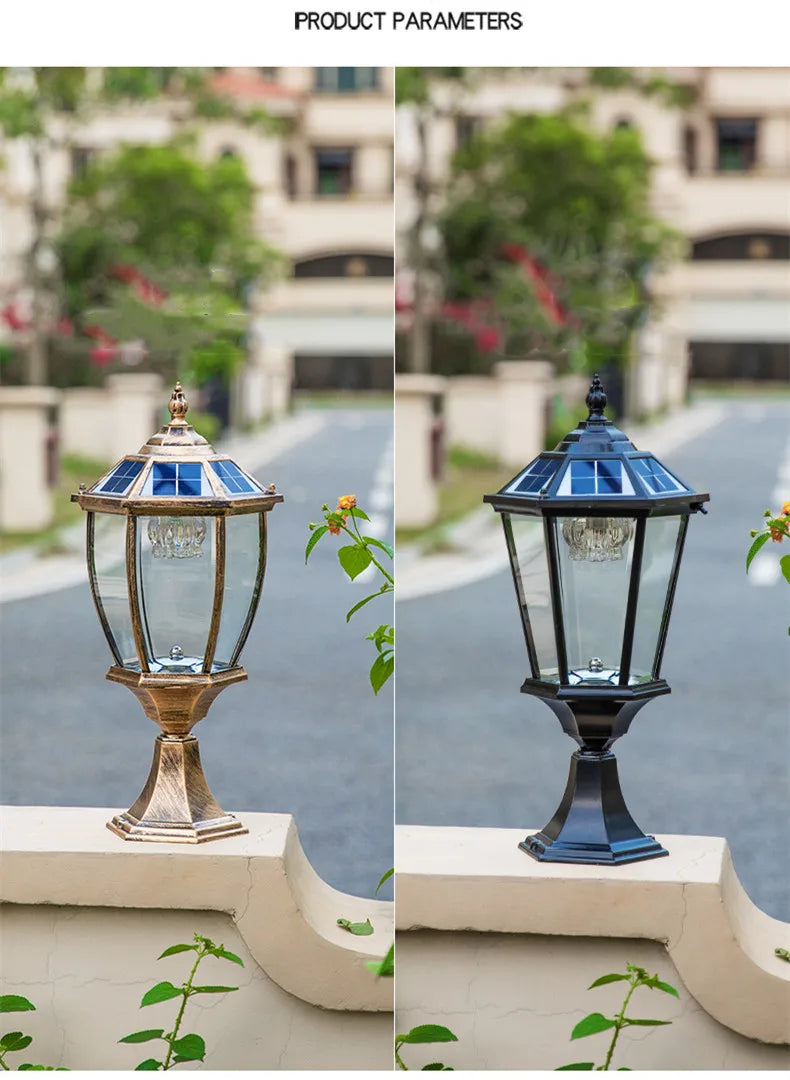 Villa Retro Column Lamps Solar Panel Spotlights LED Light Outdoor Pillar Solar Post Lamp For Patio Garden Decor IP55 Waterproof