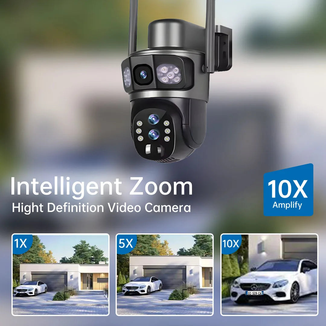 Solar Camera 4G Sim Three Screens 10X Zoom 6K 12MP Outdoor Surveillance Tracking Wireless Security Cameras Cctv Solar Power Cam