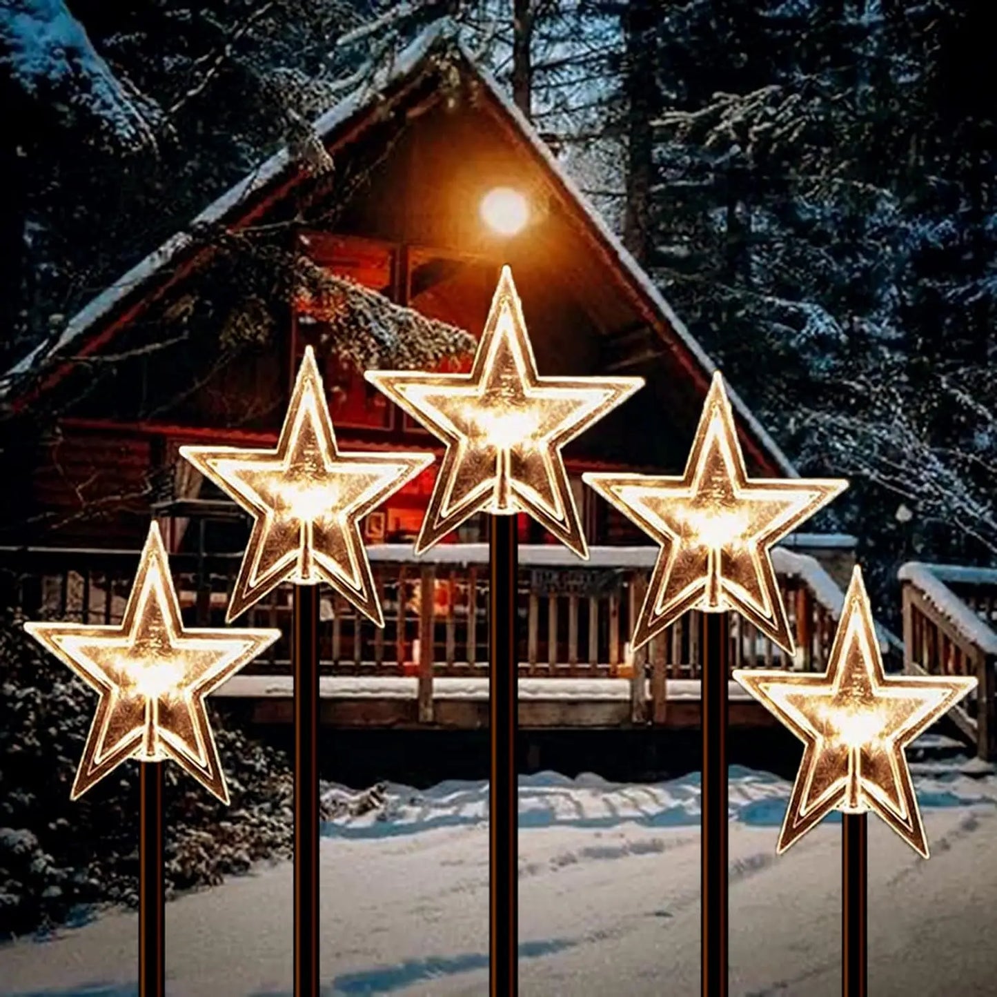 Solar Christmas Pathway Lights 5 Pack Solar Christmas Decor Star LED Lights Outdoor Waterproof Stake Lights Garden Walkway 731