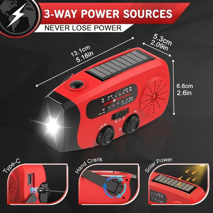 Emergency Radio Solar Powered Mobile Power Hand Crank AM/FM NOAA Portable Weather Radio USB Charging Solar with LED Flashlight