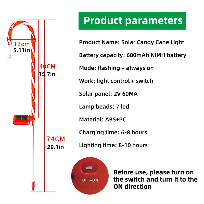 Solar Christmas Decorative Light LED Garden Festival Red Walking Candy Cane Stick Light Outdoor Waterproof Lawn Lamp