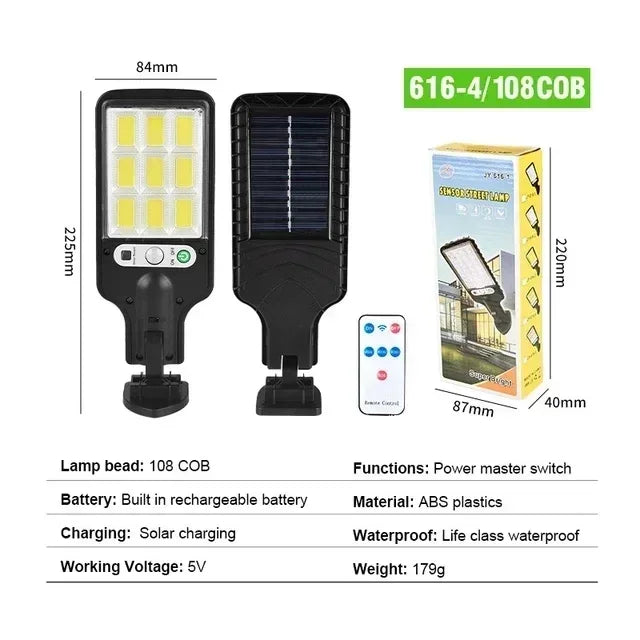 Solar Street Lights Outdoor 108COB LED Solar Wall Lamp With 3 Lighting Mode Motion Sensor Security for Garden Patio Path Yard