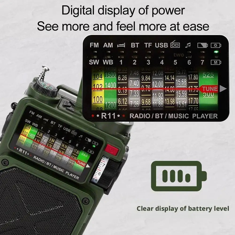 Portable Bluetooth Solar Radio USB Playback TF Card Solar Power Bank Hand-cranked Flashlight Full-band Radio Camping Accessories