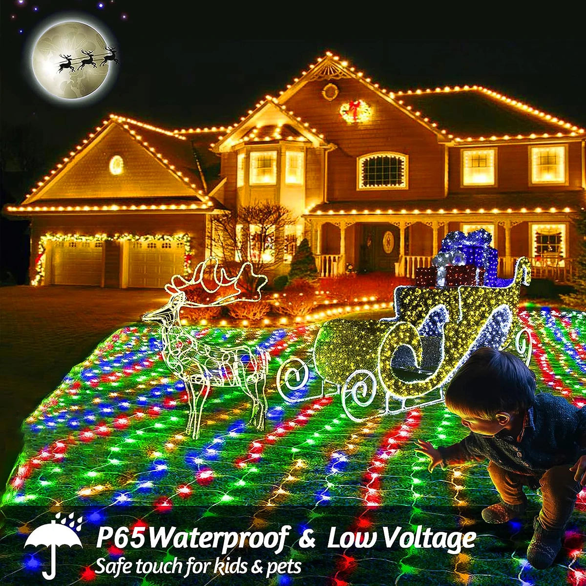 1pc Solar Net Lights Bush Net Lights Mesh Lights 8 Modes Remote Control Auto On/Off Outside Twinkle Lights For Patio Wall Roof