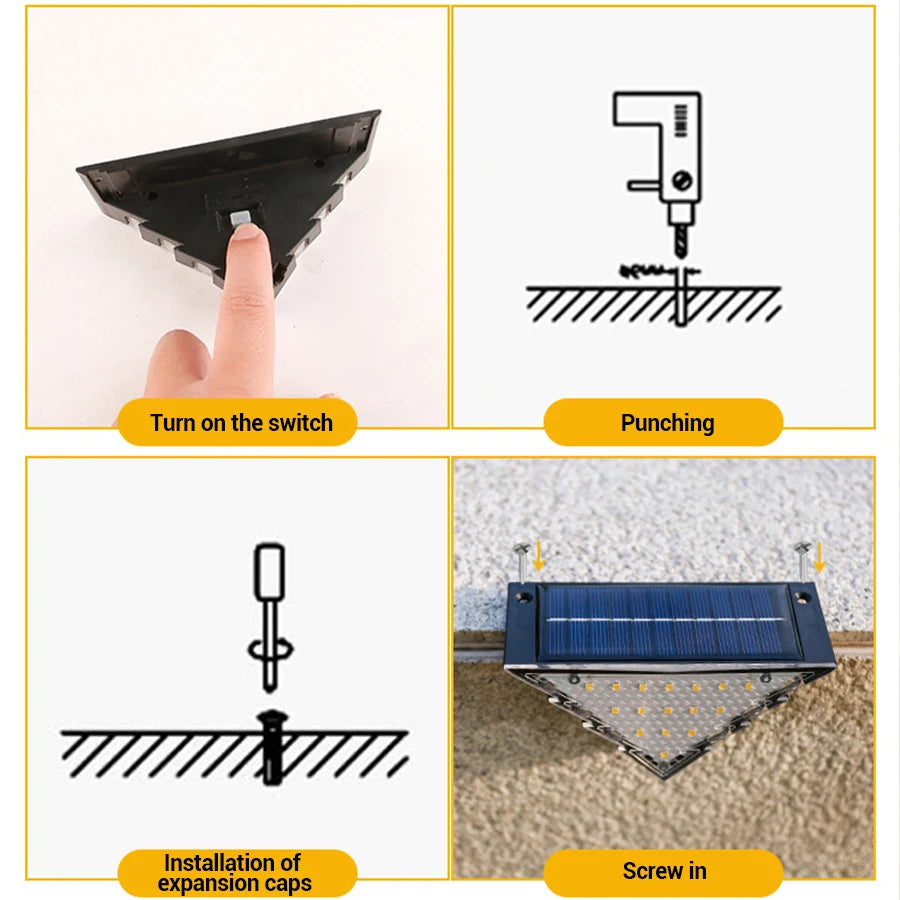 Outdoor Solar Step Lights Warm White Triangle Waterproof Auto on Decoration Deck Lights for Patio Yard Driveway Porch Light