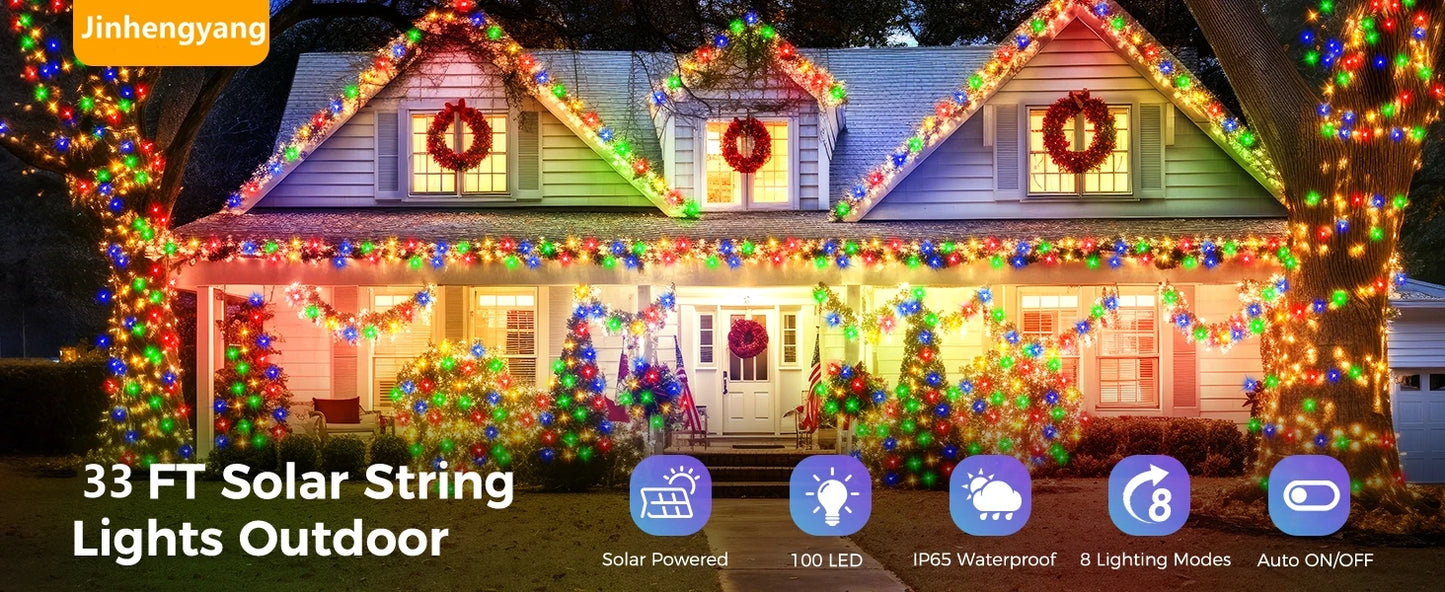 100LED Solar String Lights Outdoor Waterproof Fairy Lights String 8 Mode for Home Gardens Wedding Party Xmas Outdoor Tree Decor