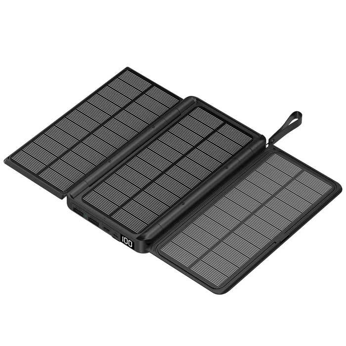 For IPhone 15 14 13 Huawei Xiaomi Poverbank 20000mAh Folding Solar Power Bank with 3 Solar Panel Qi Wireless Charger Powerbank