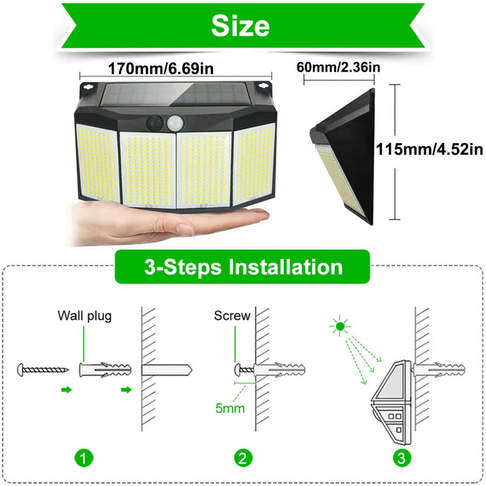 3 Modes Split Solar Lights Outdoor Waterproof with Motion Sensor Floodlight Remote Control for Patio Garage Backyard Wall Lamps