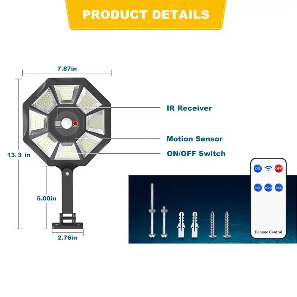 168LED/COB Solar Light with Motion Sensor Outdoor Street Lights 8 Light Powered Outdoor Light Motion Sensor for Yard Street Lamp