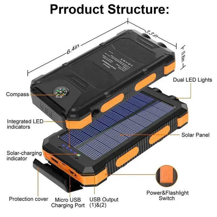 200000mAh Solar Power Bank Fast Charging Outdoor Large Capacity External Battery PowerBank Flashlight For iPhone Huawei Xiaomi