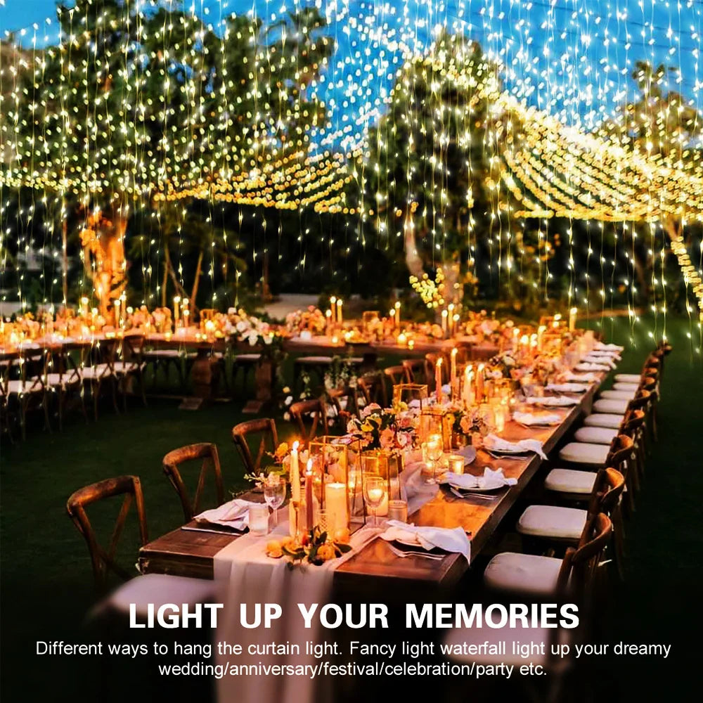 Solar Curtain Light LED Outdoor Waterproof 300leds Garland Decoration String Lights Yard Christmas Fairy Garland String Lights