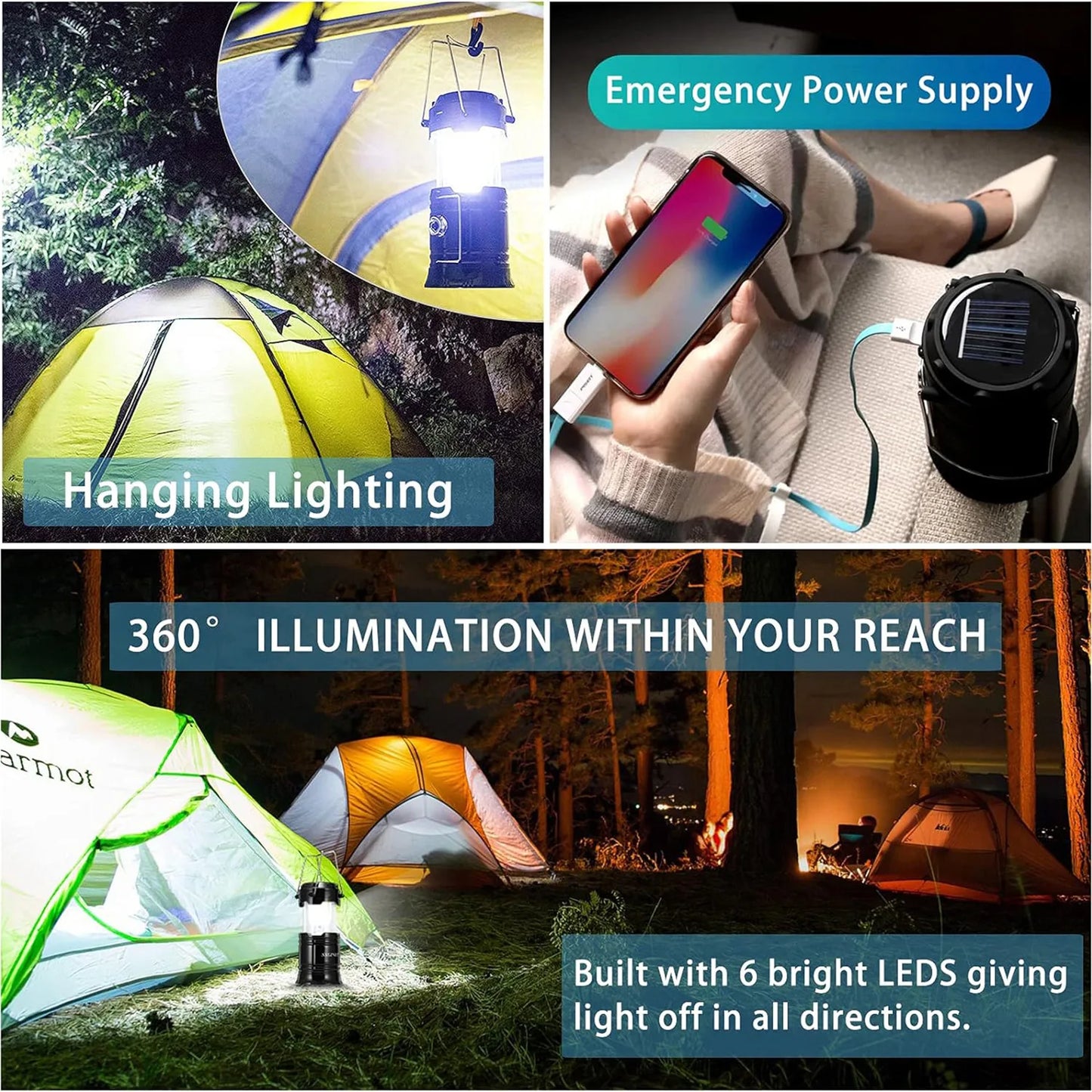 Solar Camping Lights COB Tent Lamp Portable Emergency Flashlight USB Rechargeable Waterproof Strong Light Fishing Hiking Torch