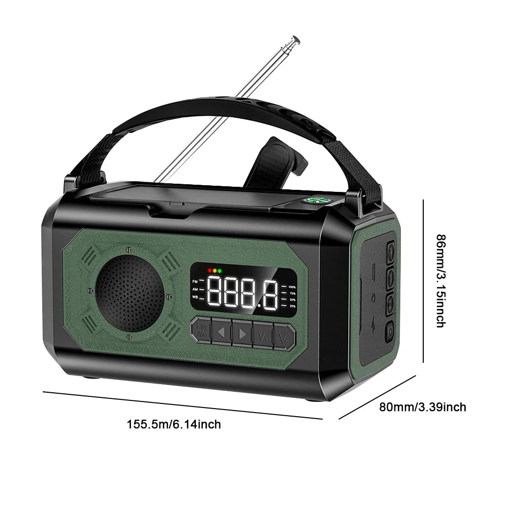 Solar Hand Crank 12000mAh Multifunction Emergency Weather Radio Reading Lamp Power Bank SOS Alarm Radio Receiver