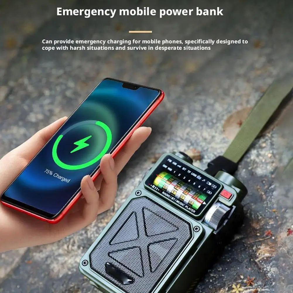 Portable Bluetooth Solar Radio USB Playback TF Card Solar Power Bank Hand-cranked Flashlight Full-band Radio Camping Accessories