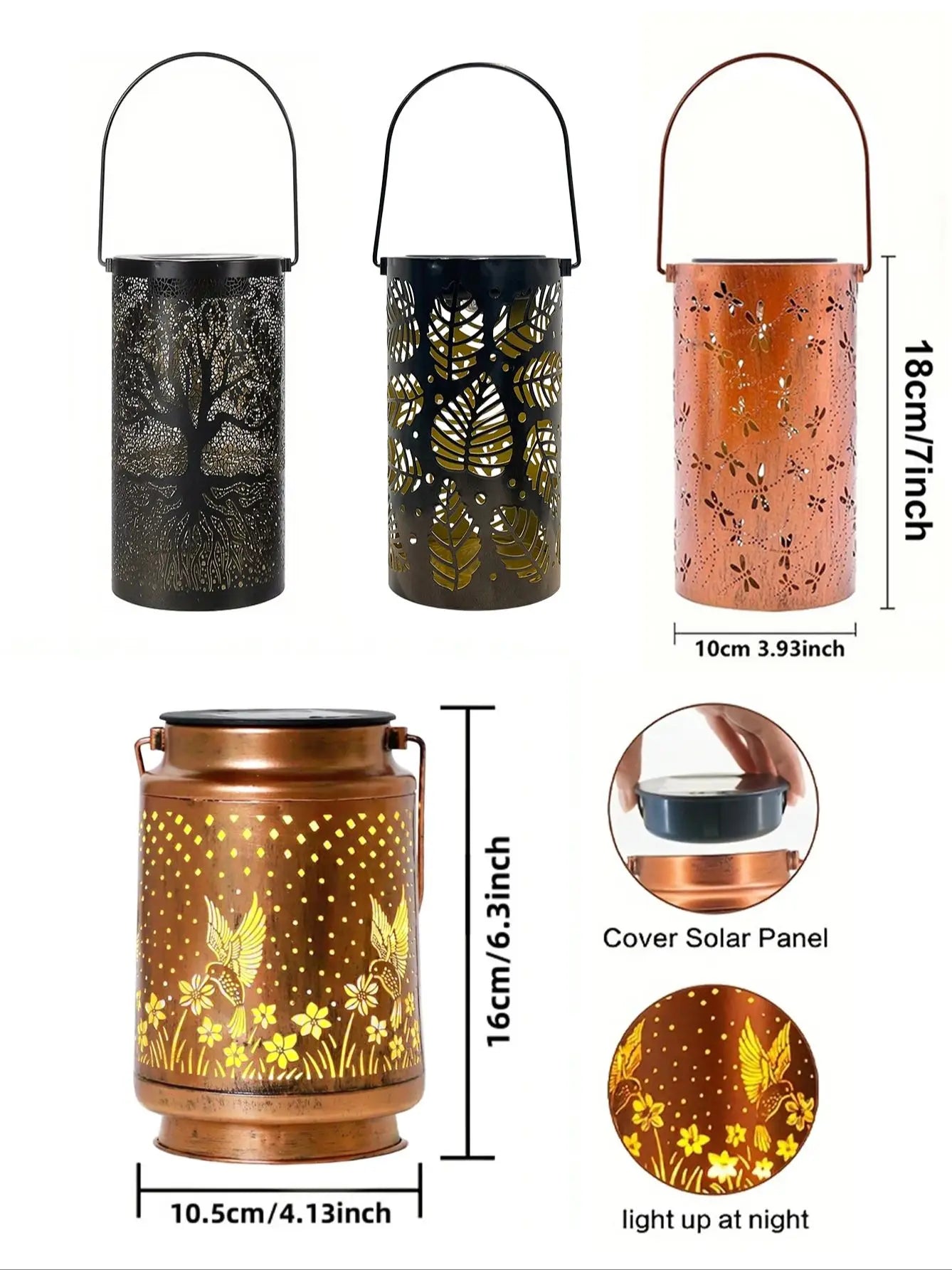 1 solar powered iron lantern, hollow design, suitable for outdoor gardens, terraces, party decorations and holiday gifts