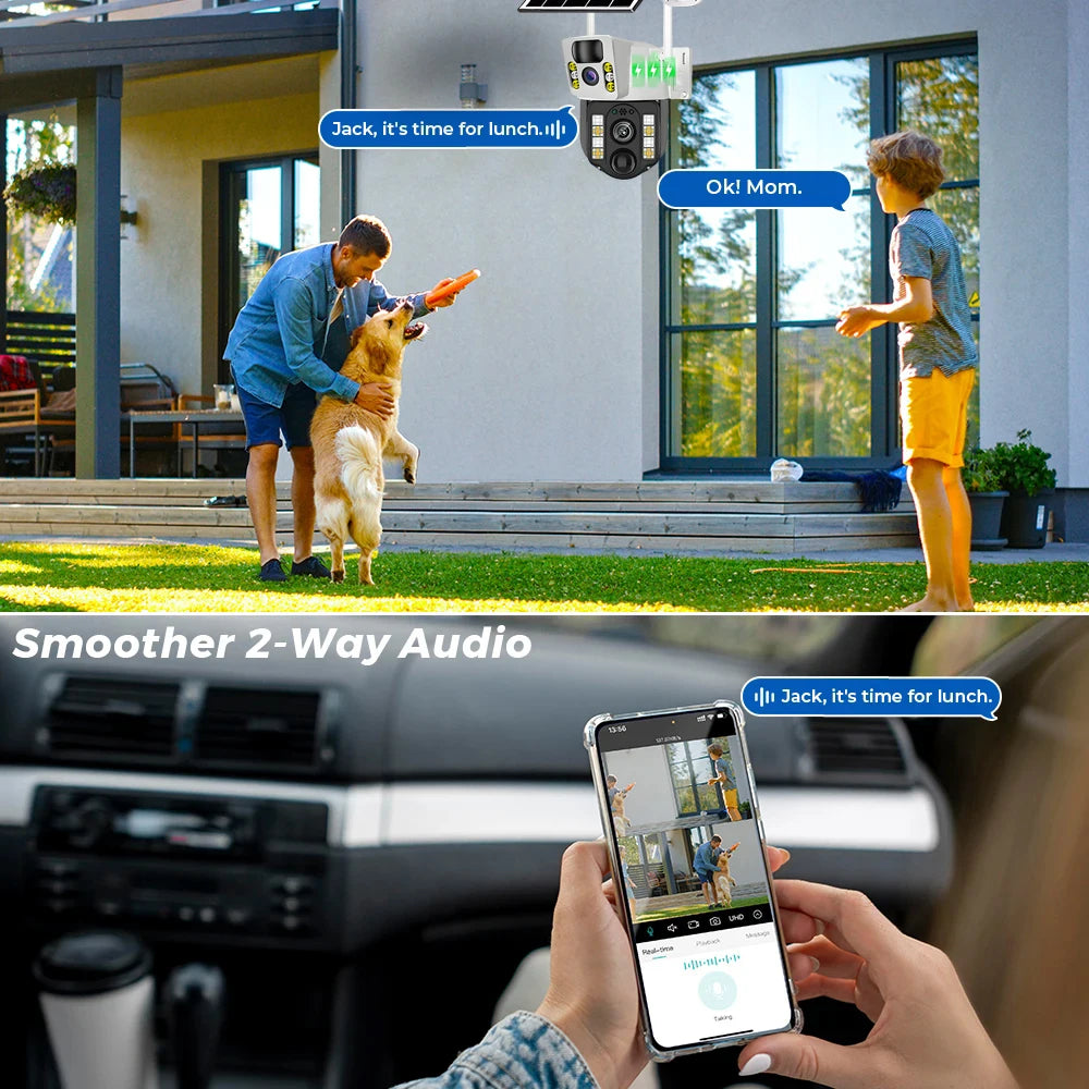 WiFi Solar Camera Dual Lens Security Protection IP 8MP HD Night Vision Outdoor Waterproof Smart Home Video Surveillance Camera