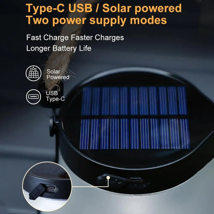 Solar Powered Garden Lantern Solar Flame Lights Flickering LED Light Decorative Yard Decor with Rope Rechargeable Camping Lamp