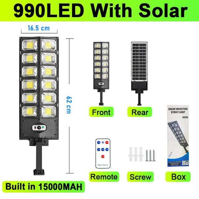 600000 Lumens Solar Led Light Outdoor Lighting 990 LED Garden Lights Big Solar Panel Lamps Waterproof Motion Sensor Street Light