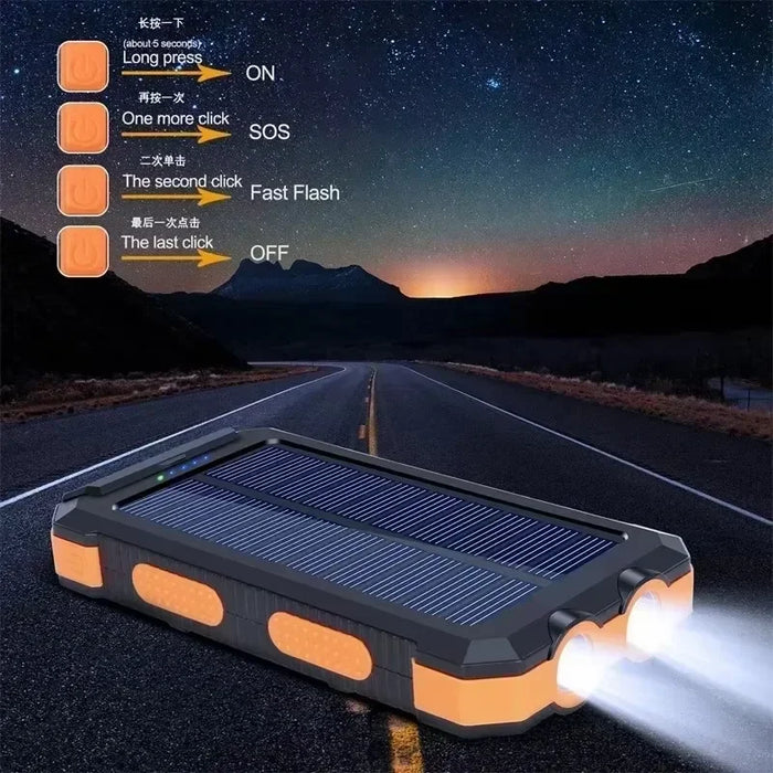 200000mAh Solar Power Bank Portable Charger with Compass LED Light Carabiner Outdoor Camping External Battery Pack For xiaomi