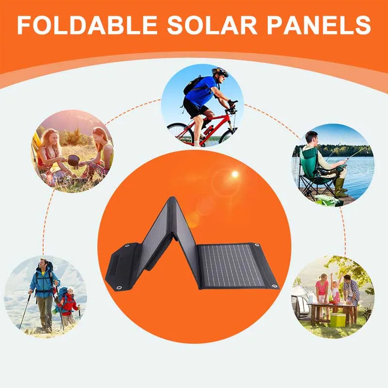 Foldable USB 30W Solar Panel USB QC3.0 USB-C Output Portable Waterproof Battery Charger for Cell Phone Outdoor Camping Hiking