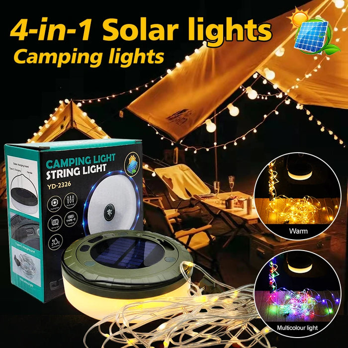 Solar Lights Outdoor Camping Light 10meter String Light Outdoor Tent Light RGB Atmosphere Light LED Flashlight with Hook 