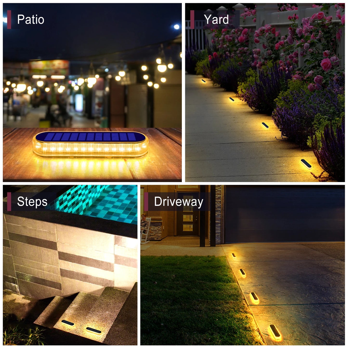 Solar Deck Lights 4 Pack Outdoor Step Lights Waterproof IP68 Led Solar Garden Lights for Railing Stairs Fence Yard Patio Pathway