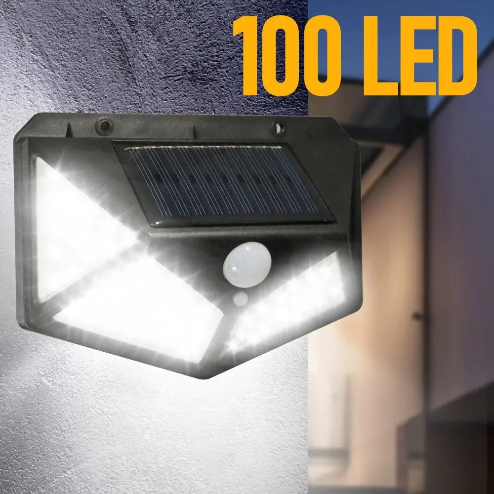 100 LED Solar Wall Lamp Wireless with Motion Sensor Human Waterproof Garden Decoration Spotlights Stairs Outdoor Wall Light