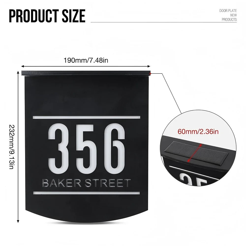 Personalized Solar House Sign Acrylic Plaque LED Customized Address Plaque Outdoor Street Name Solar House Number Sign