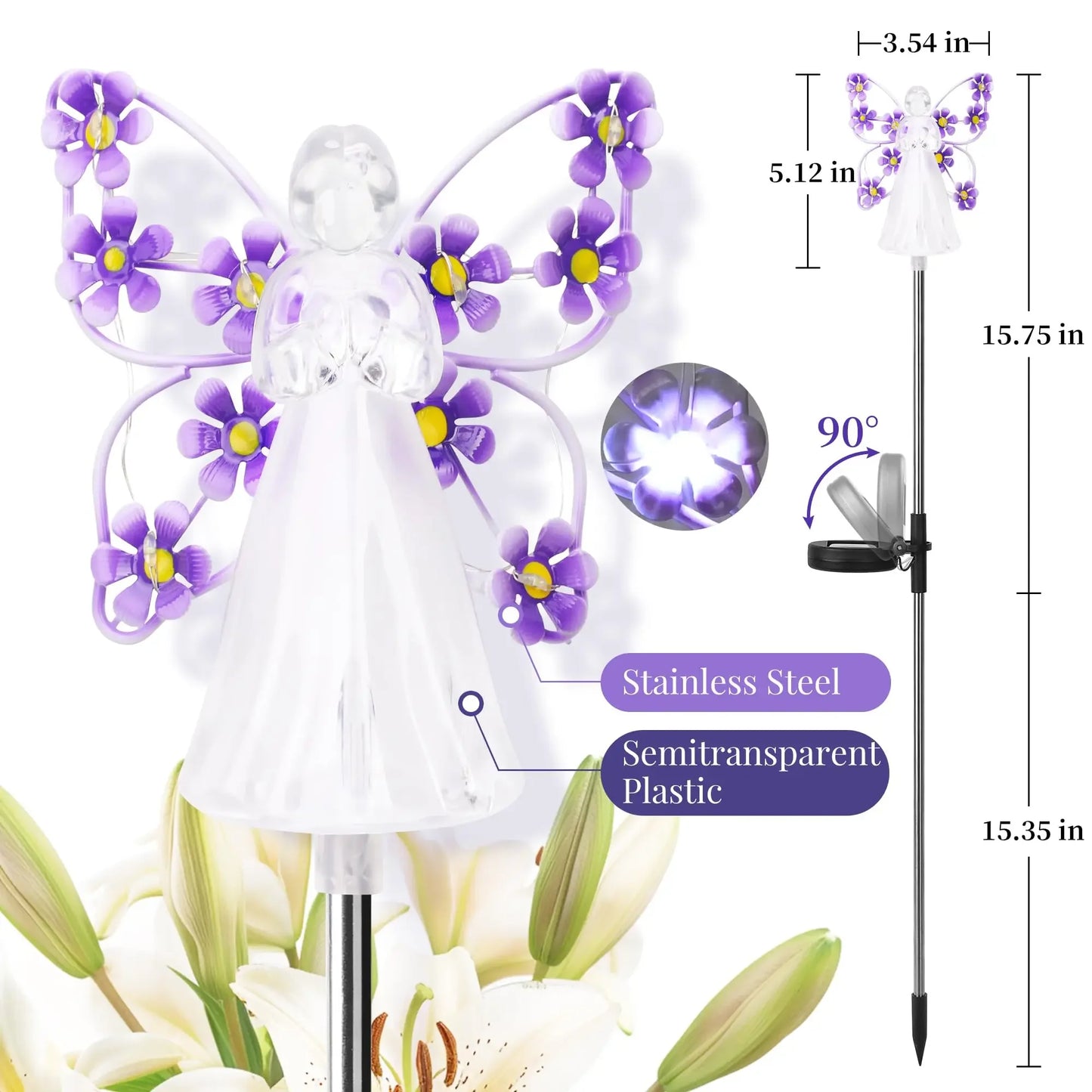 Solar Garden Light Angel Solar Landscape Decorative Light Outdoor Waterproof Solar Pathway Lights Grave Cemetery Sympathy Gift