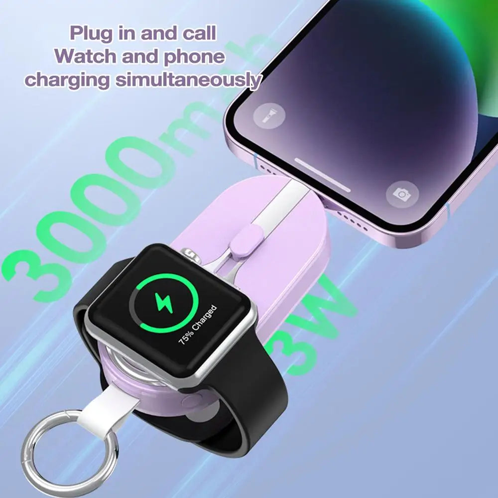 3000mAh Portable Solar Power Bank Charger Solar Keychain Mini TYPE C Power Bank With Wireless Watch Fast Charging Power Bank