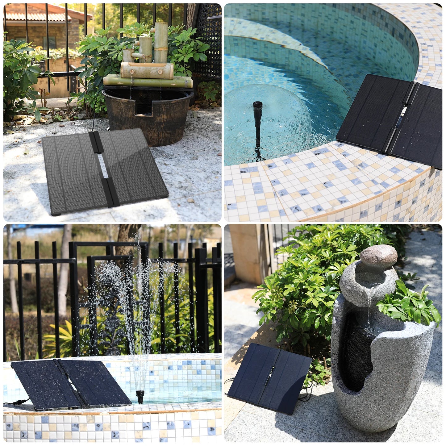 20W Solar Water Pump Foldable Silicone Panels for Garden, Bird Baths, Ponds,Fish Tanks Outdoor Water Feature System with Nozzles
