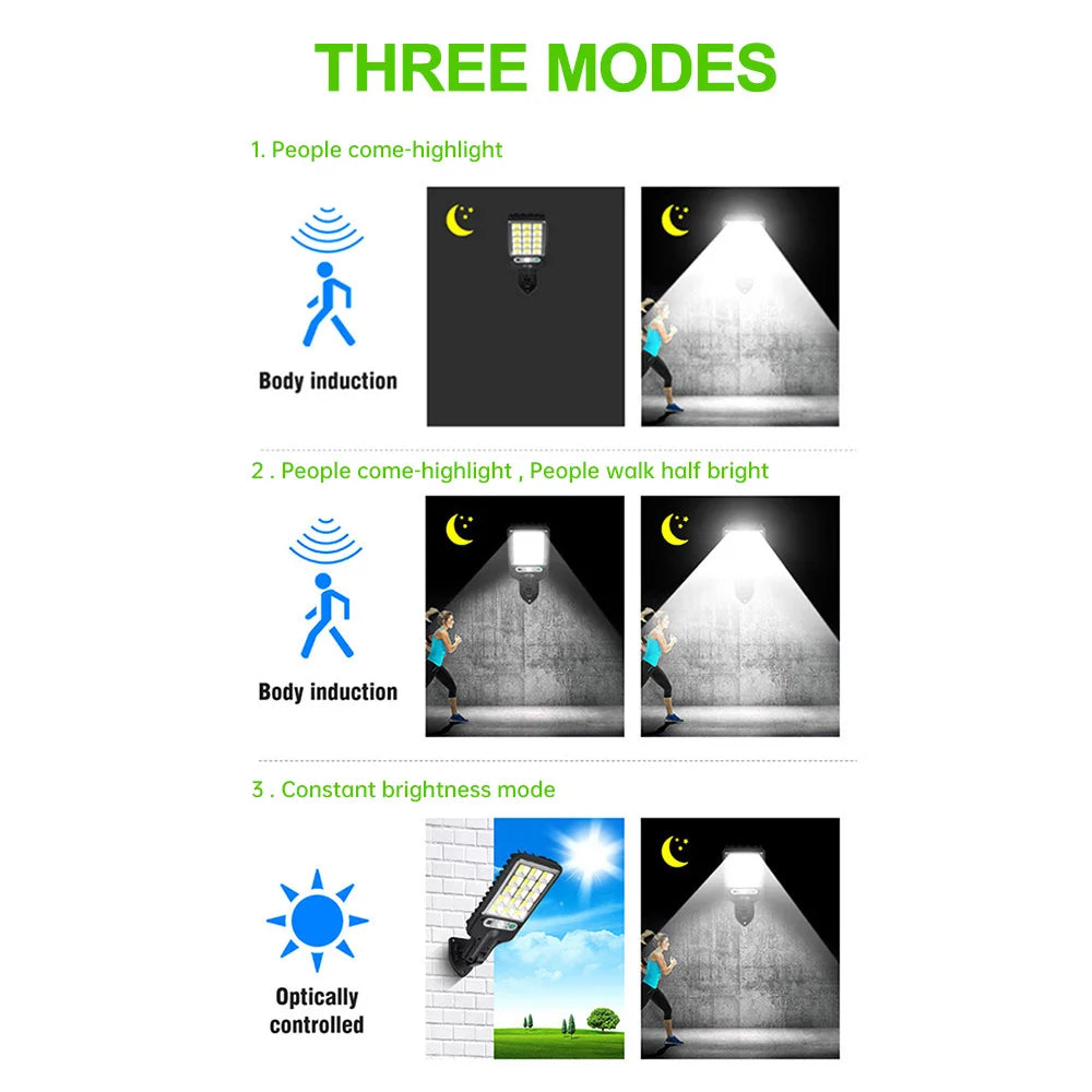Powerful Solar Street Lights Outdoor Solar Lamp 3 Light Mode Waterproof Motion Sensor Security Lighting for Patio Path Yard