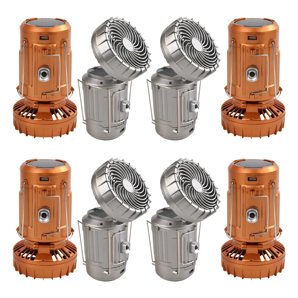 Solar Camping Lantern with Fan Rechargeable LED Lantern Multifunctional Camp Lamp for Power Outages Hiking