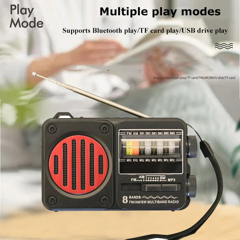 Portable Vintage FM AM SW Radio Solar Charging Emergency Radios Receiver Wireless Bluetooth Speaker Support Flashlight TF USB