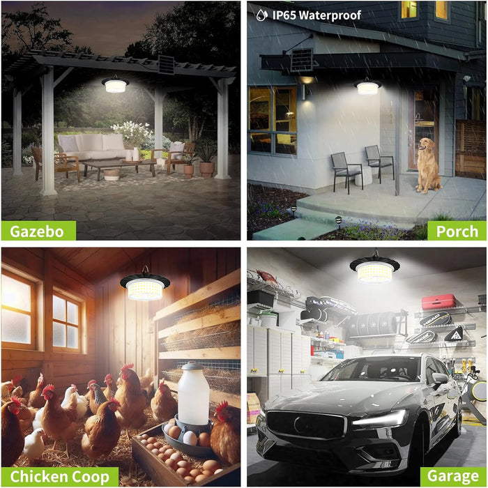 Solar Shed Light Solar Powered Motion Sensor Pendant Light Solar Lights with 5 Lighting Modes & Remote for Shed Gazebo Garage