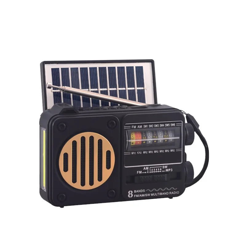 Portable Vintage FM AM SW Radio Solar Charging Emergency Radios Receiver Wireless Bluetooth Speaker Support Flashlight TF USB