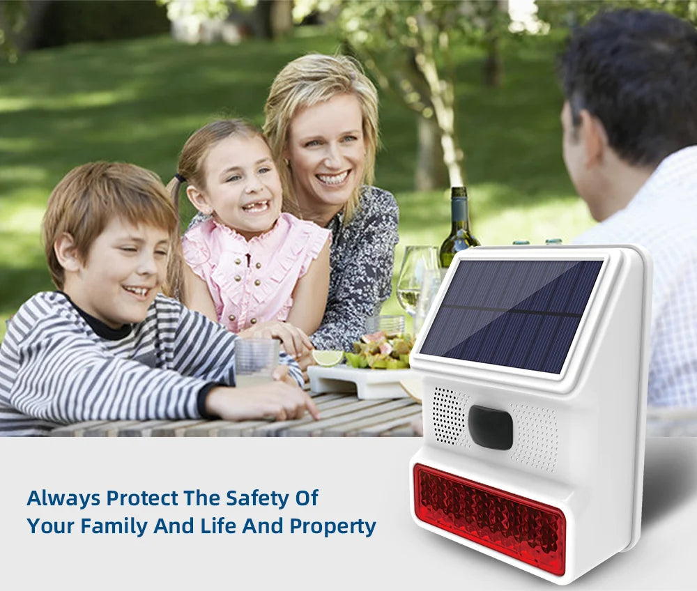 Smarsecur 433MHz Solar Outdoor Waterproof Siren with LED Flashing Light Function as Home Garage Shed Alarm System