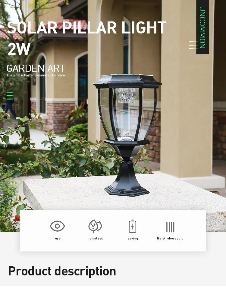 Villa Retro Column Lamps Solar Panel Spotlights LED Light Outdoor Pillar Solar Post Lamp For Patio Garden Decor IP55 Waterproof