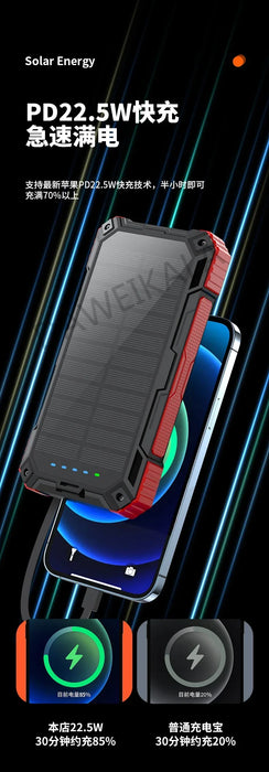 Solar panels Power bank Wireless charging solar phone charger 68000mAh with outdoor lighting Phone Charger 15W Wireless charging