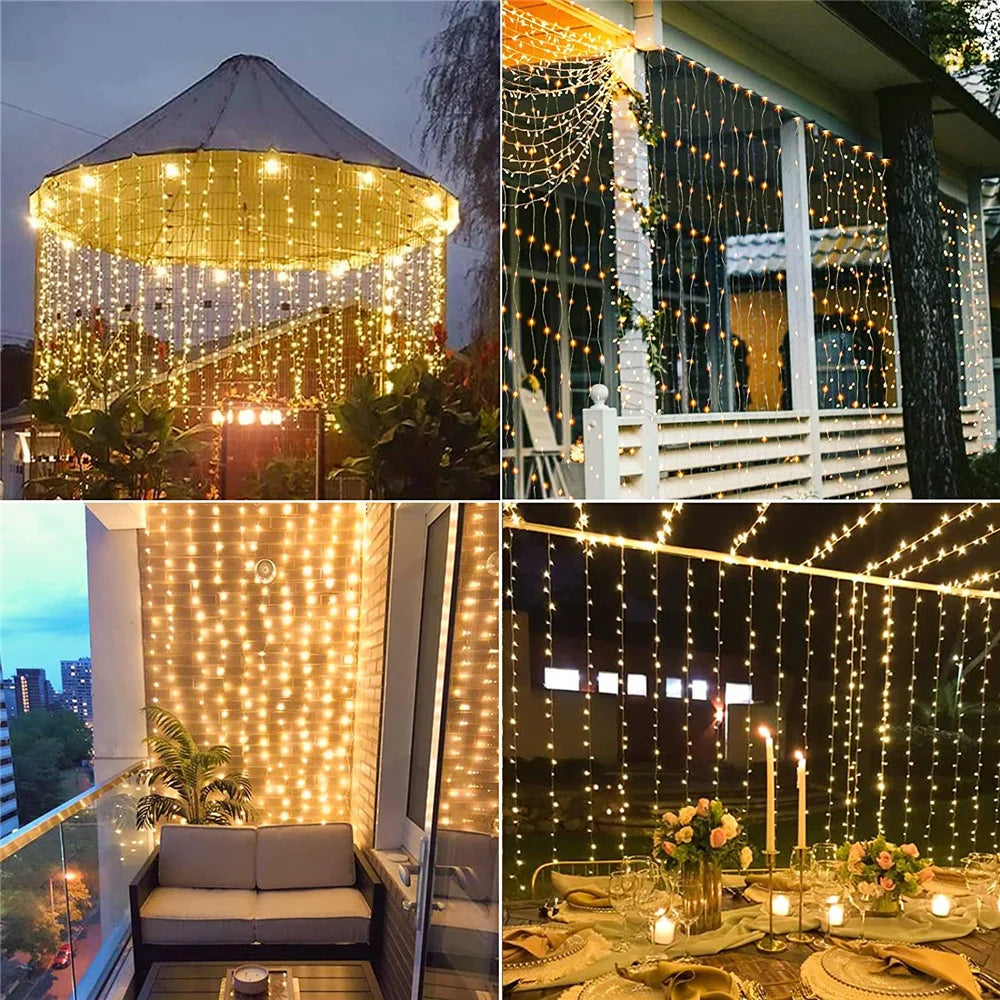 Solar Curtain Light LED Outdoor Waterproof 300leds Garland Decoration String Lights Yard Christmas Fairy Garland String Lights